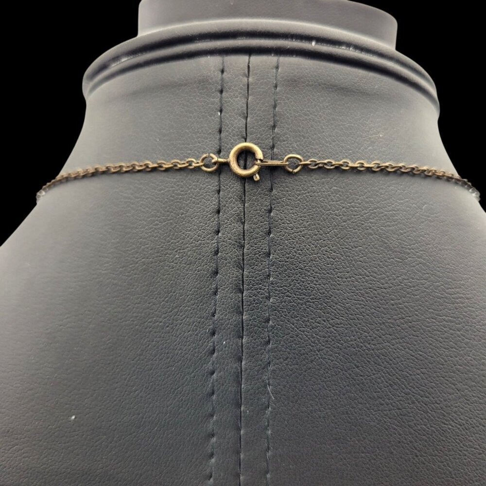 Vintage-Style Bronze Necklace Pink Pearl Accents & Ornate Central Pendant 16" - Picture 4 of 4